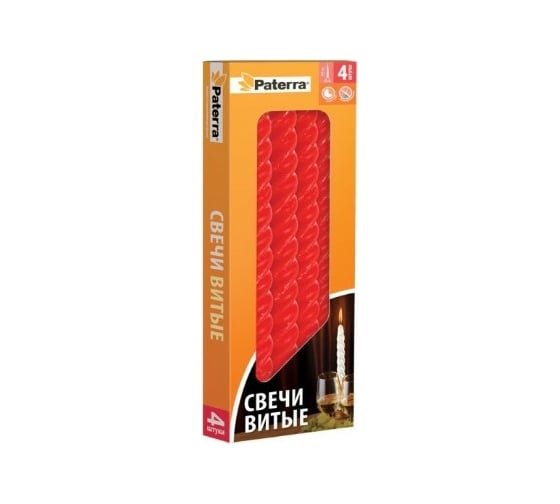Витые свечи PATERRA 4 шт в картонной упаковке, красные  401-552