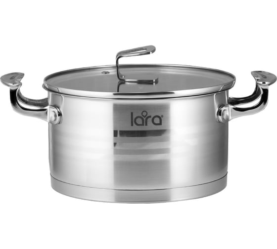 Кастрюля Lara PREMIUM нержавеющая сталь, 26x14 см, 6.9 л, оцинкованные литые ручки, капсульное индукционное дно, плоская крышка LR02-16 1