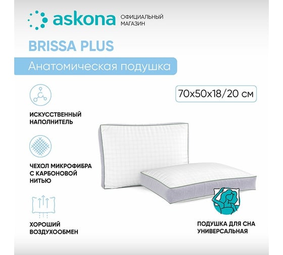 Анатомическая подушка Askona Brissa Plus RETAIL 50x70 761d0a3e2847409776d1f6a6f216cc89