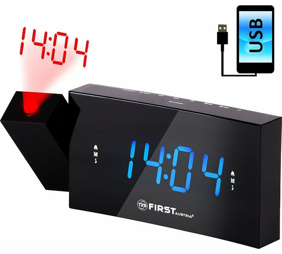 Радиочасы с проектором FIRST LCD-дисплей 1.2, синий FA-2421-8 Black