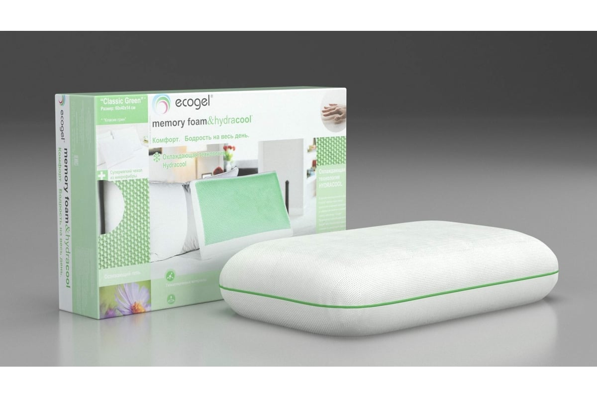 Анатомическая подушка Askona Ecogel Classic Green RETAIL 40x60 ...