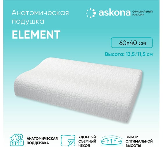 Анатомическая подушка Askona Element RETAIL 40x60 91f817c85b721acecbf689272d9cf996