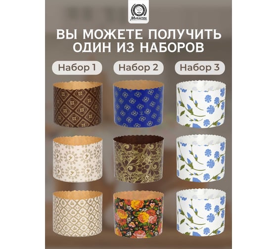 Набор бумажных форм для выпечки куличей MARMITON "Пасхальный" 1 л. 3шт 11349