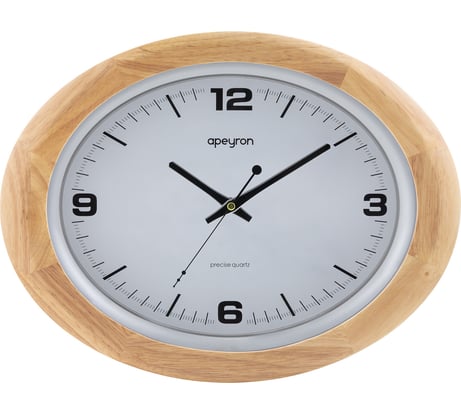 Овальные настенные часы Apeyron циферблат baton, светлое дерево массив гевеи, размер 41.2x31.2 см WD2207-998-2