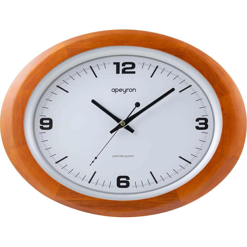 Овальные настенные часы Apeyron циферблат baton, темное дерево гевеи ...