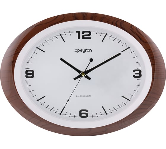 Овальные настенные часы Apeyron baton, цвет темно-коричневый, пластик, размер 40x30 см, бесшумные с плавным ходом, батарейка 1аа PL2207-032-7