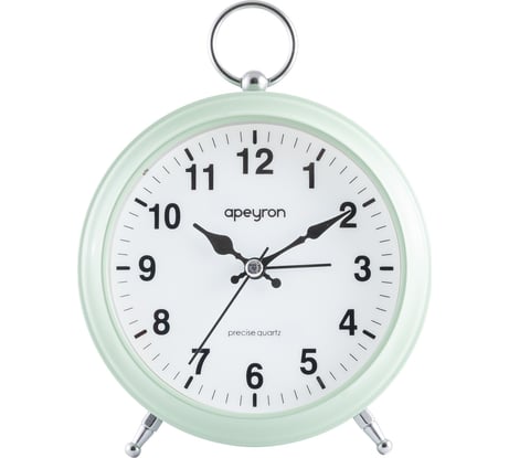Часы-будильник Apeyron подсветка, салатовый, металл, диаметр 12.4 см, бесшумные MLT2207-511-7
