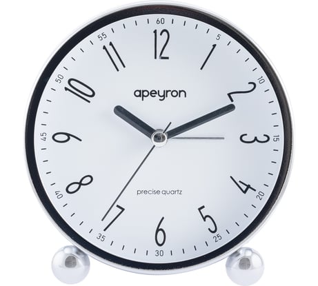 Часы-будильник Apeyron подсветка, хром, металл, диаметр 11.5 см, бесшумные MLT2207-519-1