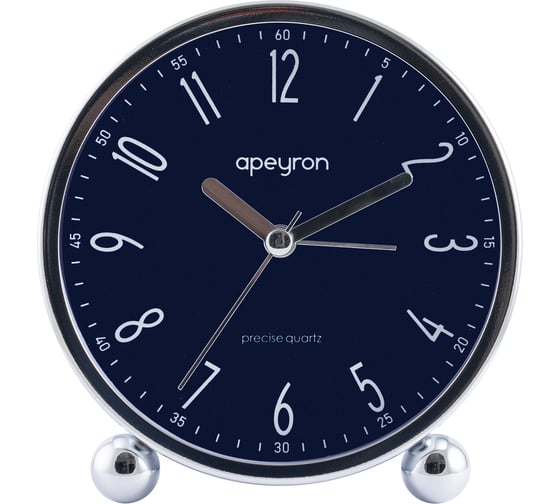 Часы-будильник Apeyron подсветка, хром, металл, диаметр 11.5 см, бесшумные MLT2207-519-4