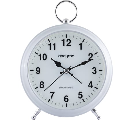 Часы-будильник Apeyron подсветка, белый, металл, диаметр 12.4 см, бесшумные MLT2207-511-8