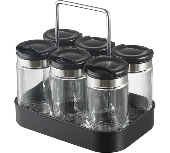 Набор для специй Smart Solutions Spice Box из 6 банок, с подставкой, 100 мл SH-SB-JS-BLK-Set6