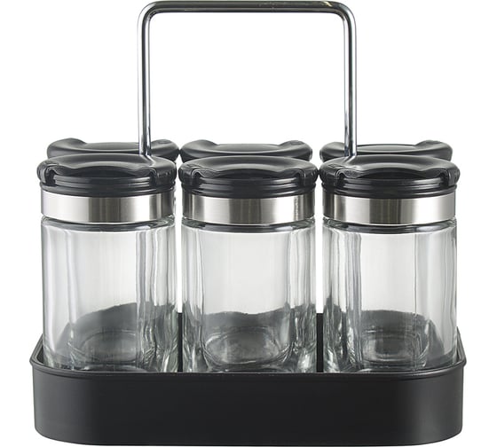 Набор для специй Smart Solutions Spice Box из 6 банок, с подставкой, 100 мл SH-SB-JS-BLK-Set6