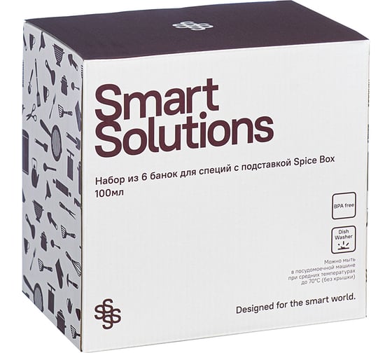 Набор для специй Smart Solutions Spice Box из 6 банок, с подставкой, 100 мл SH-SB-JS-BLK-Set6