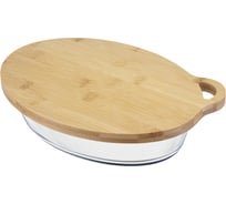 Форма для выпечки Smart Solutions стеклянная, с бамбуковой крышкой-подносом, 1.6 л SFE-SS-BKW-GLS-BM-1.6