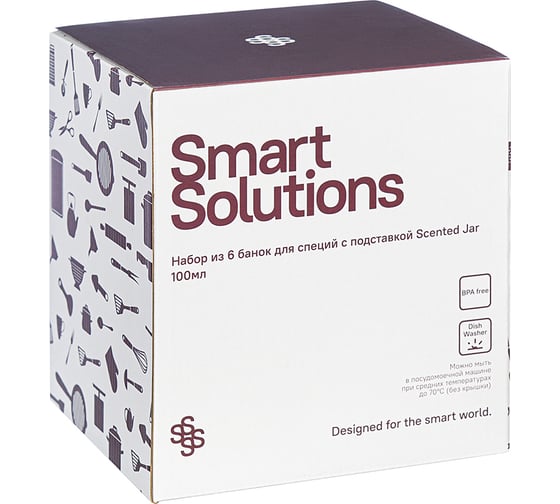 Набор для специй Smart Solutions Scented Jar из 6 банок, с подставкой, 100 мл SH-SJ-JS-BLK-Set6