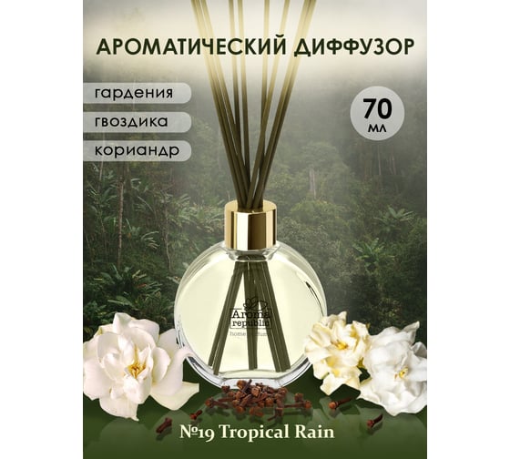 Ароматический диффузор в стеклянном флаконе Aroma republic №19 Tropical rain 70 мл 93826
