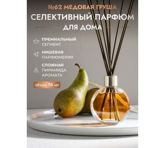 Ароматический диффузор в стеклянном флаконе Aroma republic №62 Honey pear, 70 мл 93829