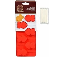 Силиконовая форма для леденцов MARMITON Сердечки, 6 ячеек, 12 пластиковых палочек 16195