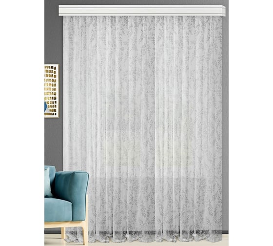 Тюль под лен на шторной ленте Altali Акация грей 300x270 см 55-102183/3