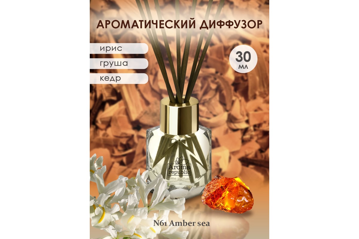 Ароматический диффузор в стеклянном флаконе Aroma republic №61 Amber sea,  30 мл 93807