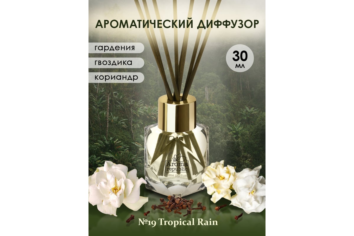 Ароматический диффузор в стеклянном флаконе Aroma republic №19 Tropical  rain, 30 мл 93814