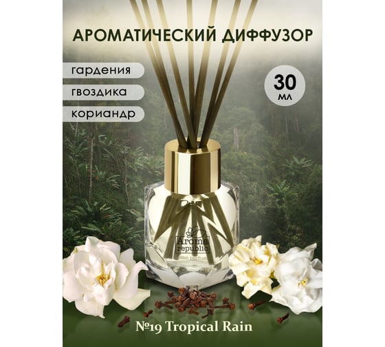 Ароматический диффузор в стеклянном флаконе Aroma republic №19 Tropical rain, 30 мл 93814