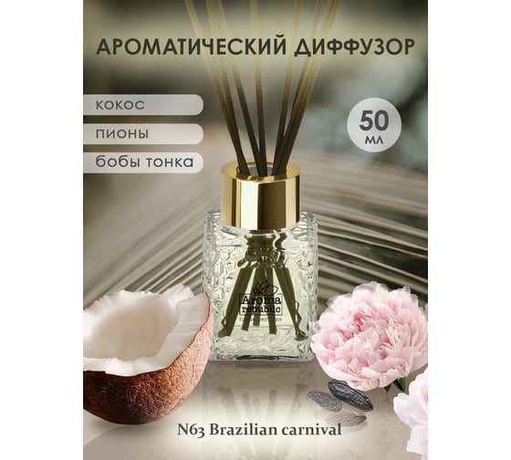 Ароматический диффузор в стеклянном флаконе Aroma republic №63 Brazilian carnival, 50 мл 93817