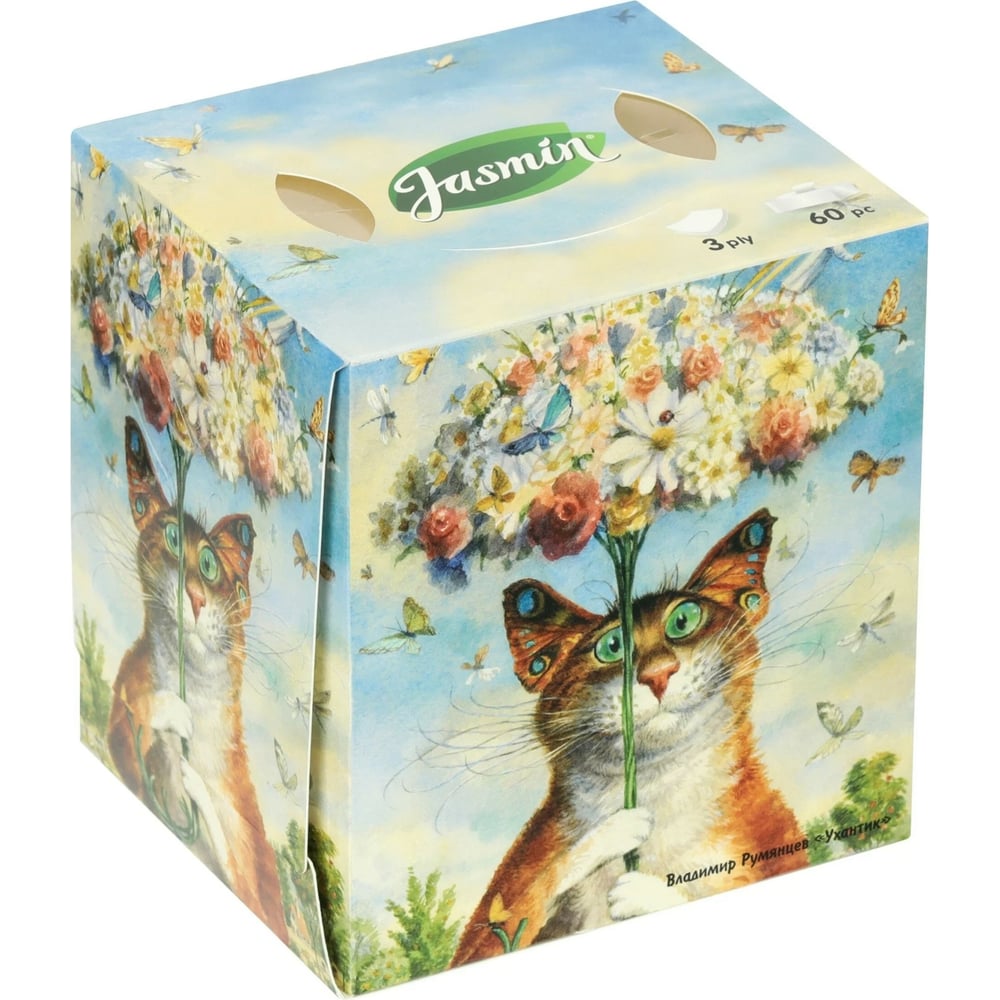 Бумажная косметическая салфетка Jasmin УХАНТИК 3 слоя, белая, 60 шт., в ...