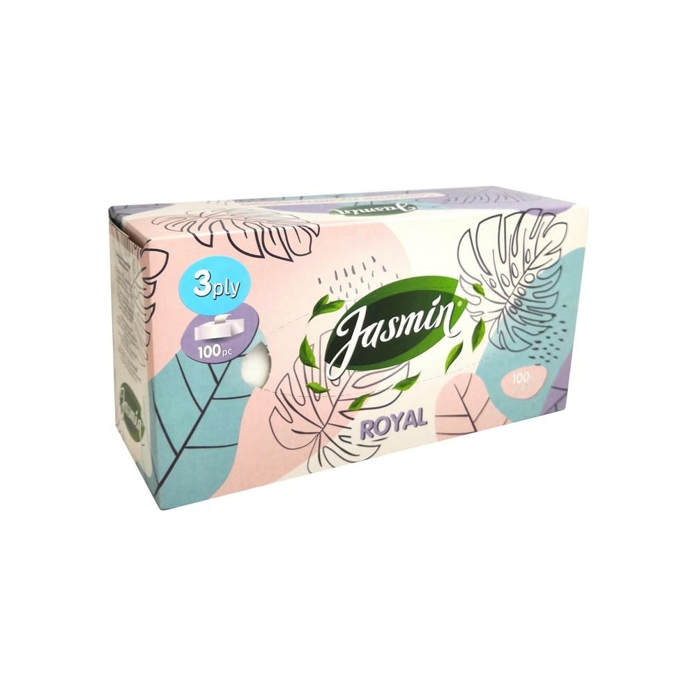 Бумажная косметическая салфетка Jasmin ROYAL 3 слоя, белая, 100 шт., в ...