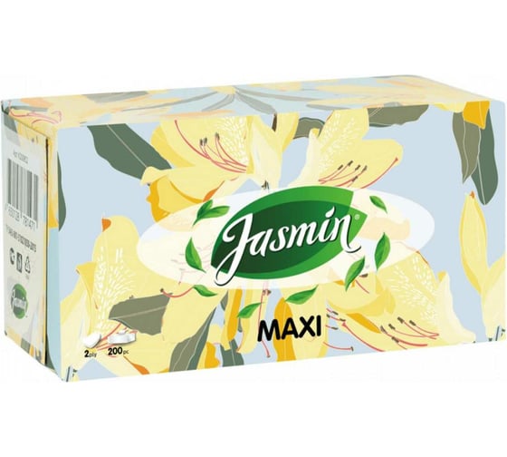 Бумажная косметическая салфетка Jasmin MAXI 2 слоя, белая, 200 шт., в коробке Г-200852