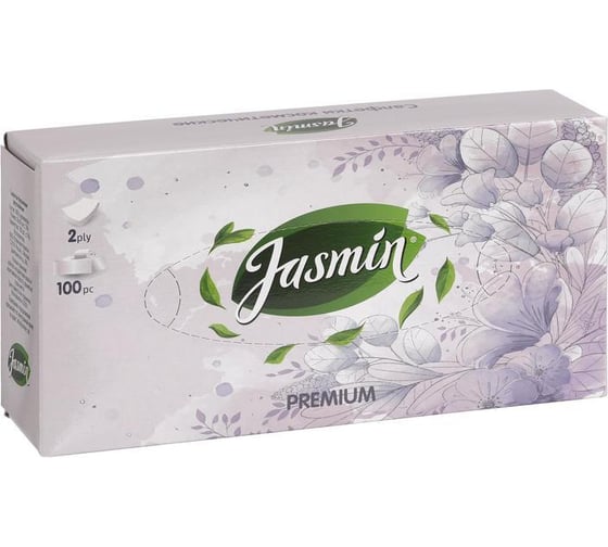 Бумажная косметическая салфетка Jasmin PREMIUM 2 слоя, белая, 100 шт., в коробке Г-100501