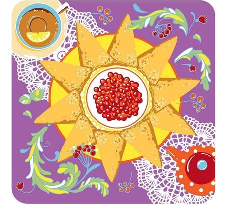 Салфетка для сервировки МУЛЬТИДОМ Широкая Масленица 31x31 см, 4 дизайна FJ51-128