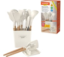 Набор силиконовых кухонных принадлежностей DASWERK с деревянными ручками 13 в 1, молочный 608196