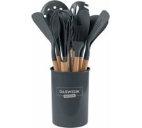 Набор силиконовых кухонных принадлежностей DASWERK с деревянными ручками 12 в 1, серый 608194 25462155