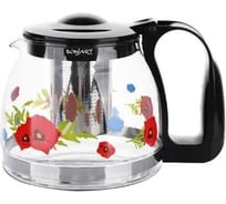 Заварочный чайник BONJART 1250 мл, жаропрочное стекло, деколь, металлический фильтр ТП9901