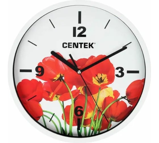 Настенные часы Centek маки диаметр 25 см, круг, шаговый ход, кварцевый механизм CT-7102 Tulips 1