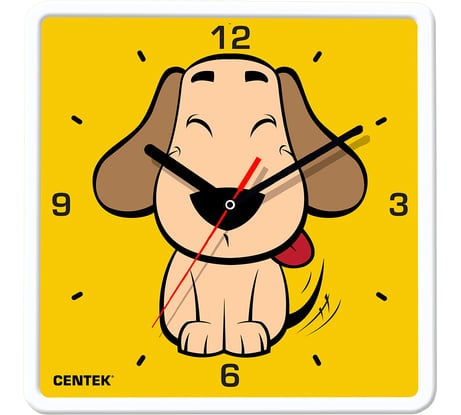 Настенные часы Centek щенок 25x25 см, квадрат, шаговый ход, кварцевый механизм CT-7103 Dog