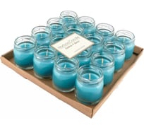 Свеча MIR LIGHT HorizonCandle в стекле, h 45 мм, d 50 мм, 16 шт в упаковке, голубая, морской бриз СС-100629