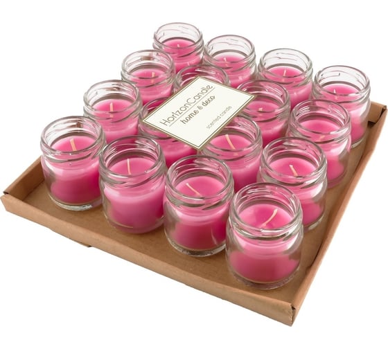 Свеча MIR LIGHT HorizonCandle в стекле, h 45 мм, d 50 мм, 16 шт в упаковке, розовая, роза СС-100834 1