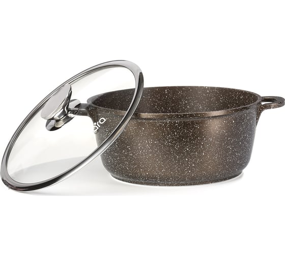 Кастрюля Lara Rio CHOCO 28x12 см, 6.1 л, мрамор, капсулированное индукционное дно, крышка LR02-206 CHOCO