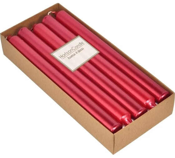 Цилиндрическая свеча MIR LIGHT HorizonCandle h 230 мм, d 20 мм, 10 шт в упаковке, красная металлик СС-66707