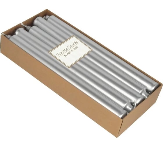 Цилиндрическая свеча MIR LIGHT HorizonCandle h 230 мм, d 20 мм, 10 шт в упаковке, серебряная СС-66691 1