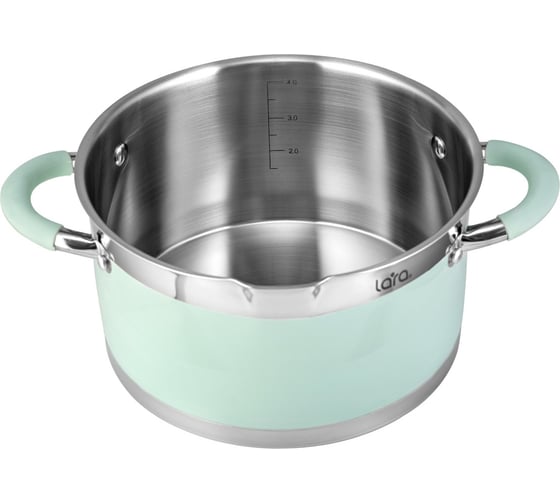 Кастрюля Lara MINT нержавеющая сталь 16x9 см, 1.7 л, носик, индукционное дно, крышка с бортом LR02-540