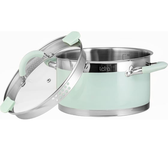 Кастрюля Lara MINT нержавеющая сталь 16x9 см, 1.7 л, носик, индукционное дно, крышка с бортом LR02-540