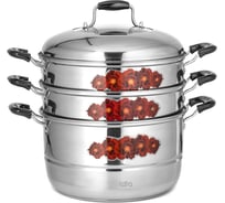 Мантоварка-пароварка Lara нержавеющая сталь 30x32 см, 13 л, 3 секции + крышка с окном, сталь 0.5 мм LR03-41