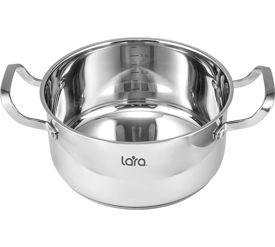 Кастрюля Lara Prima нержавеющая сталь 20x9.5 см, 3.0 л, литые ручки, капсулированное индукционное дно, стеклянная крышка LR02-502