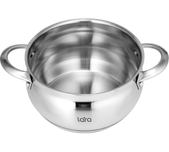 Кастрюля Lara МАЙАМИ нержавеющая сталь 2.7 л 18x10.5 см, 9-ти ступенчатое капсулированное дно, крышка, шкала LR02-421