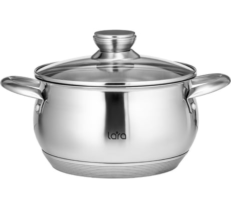 Кастрюля Lara МАЙАМИ нержавеющая сталь 6.4 л 24x13.5 см, капсулированное 9-ти ступенчатое дно, крышка, шкала LR02-423