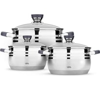 Набор посуды Lara MERCURY 16/18/22 см, 2.1 л, 2.9 л, 4.9 л капсулированное индукционное дно, полировка LR02-121