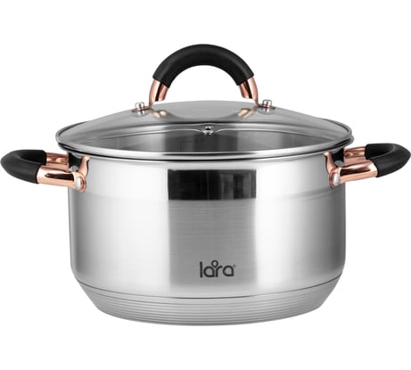 Кастрюля Lara BLACK AND ROSE нержавеющая сталь 5.8 л 24x13.5 см, 9-ти ступенчатое капсулированное дно, силикон, розовый золотой LR02-414